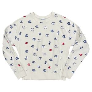 CHAMPION White Graphic Logo Pullover Sweater Small